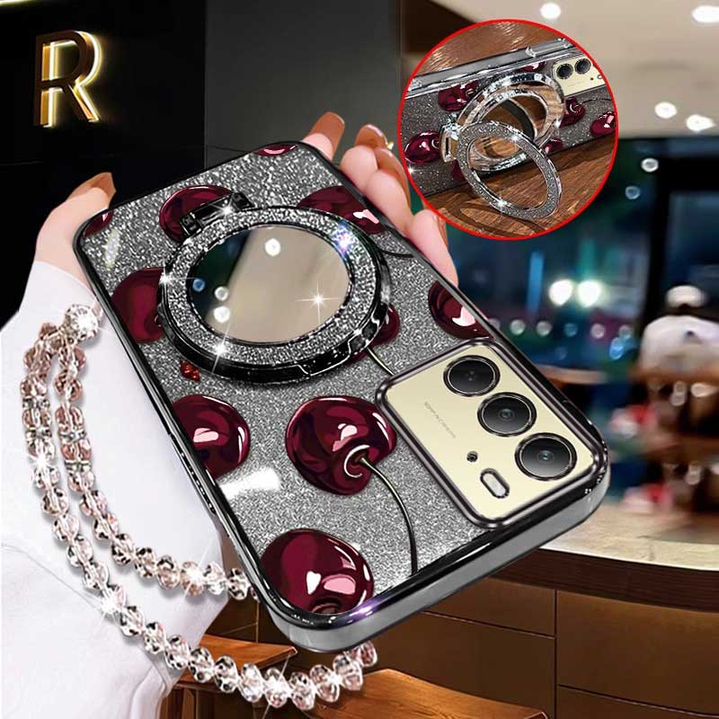 Phone Cases India - 3pcs(Hand-drawn cherries Phone Case+Lanyard+Stand) for RealMe