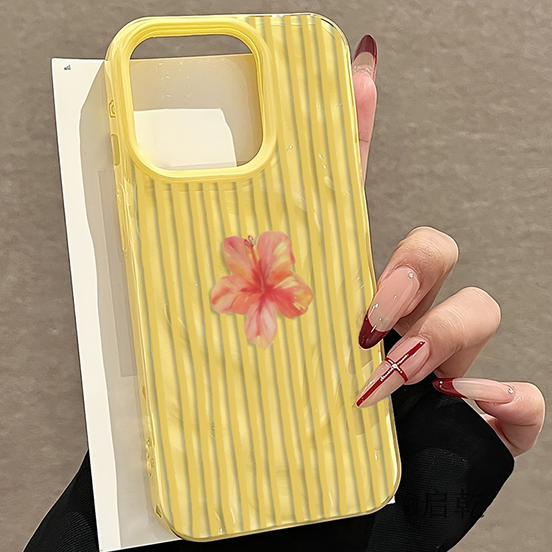 Phone Cases Aesthetic - Yellow Striped Pink Flower Aesthetic Phone