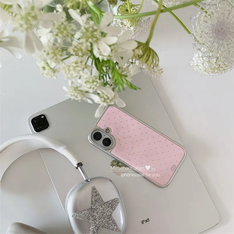 Korean ins Cream Pink Polka Do - Phone Cases Drawing reseña y precio