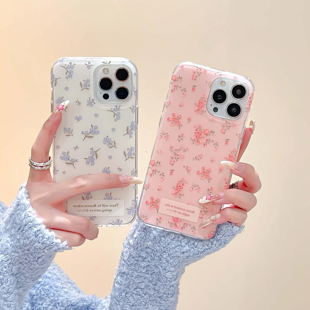 Pink and Blue White Flowers Fl - Phone Cases Drawing reseña y precio