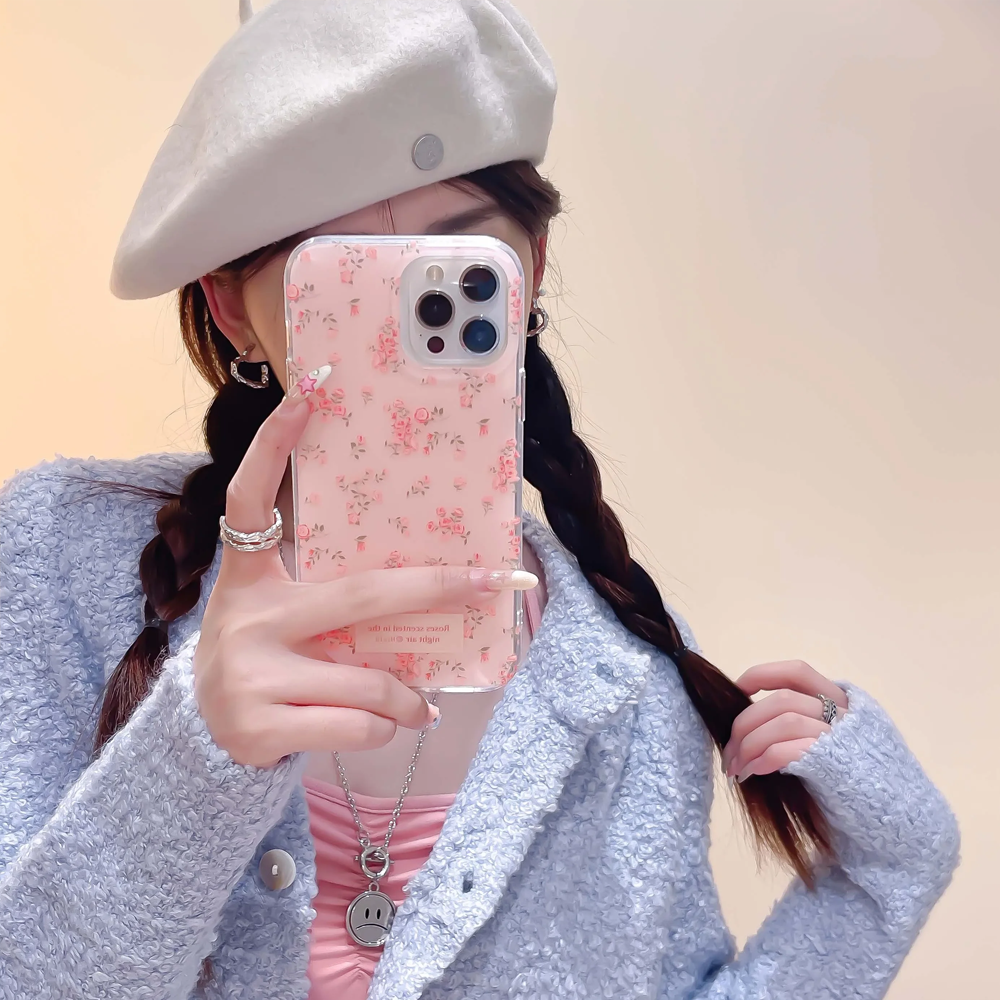 Pink and Blue White Flowers Fl - Phone Cases Drawing reseña y precio