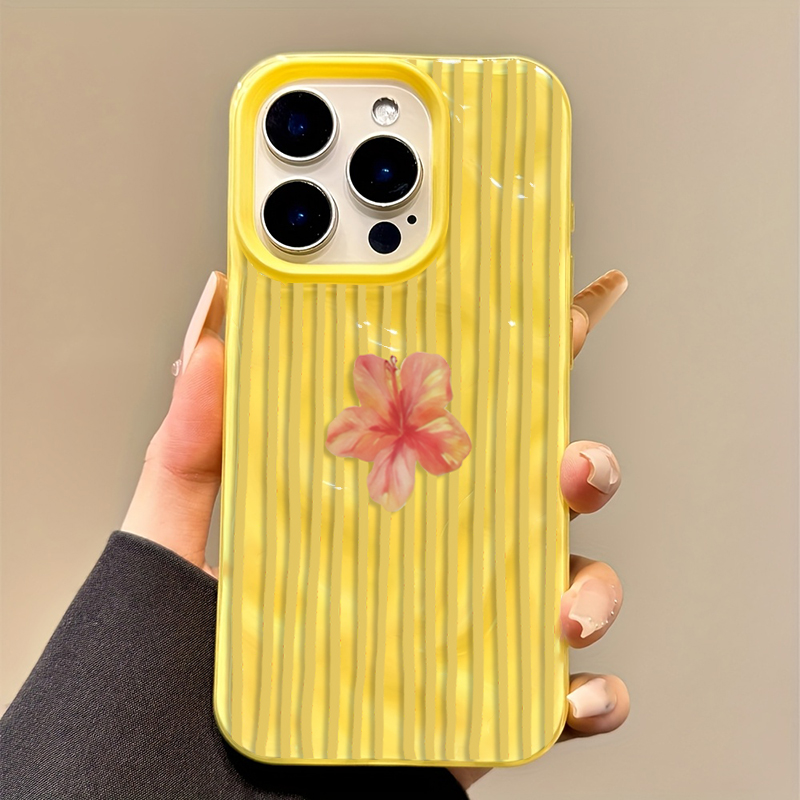 Yellow Striped Pink Flower Aes - Phone Cases Aesthetic reseña y precio